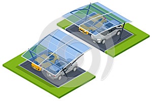 Isometric street roof of outdoor parking lot. Outdoor of parking garage with car and vacant parking lot in parking