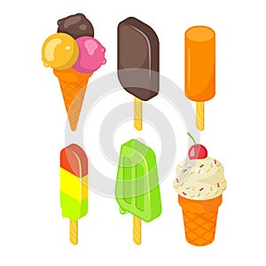 Isometric style 3d vector set of tasty colorful ice cream icon. photo