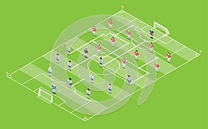 Isometric Style Football / Soccer Tactic Table. Field With Game Scheme.