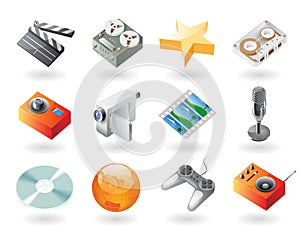 Isometric-style icons for entertainment