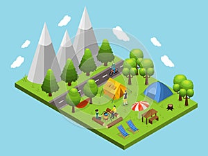 Isometric Summer Camping Concept