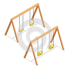 Isometric swings for kids and toddlers. Playground element vector icon