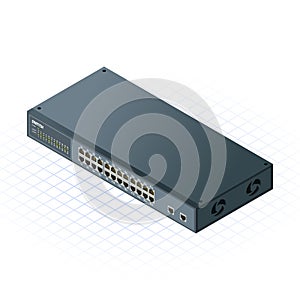 Isometric Switch 24 Ports with 2 Uplink Ports Vector Illustration