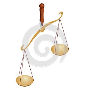 Isometric symbol of law and justice, law and justice, legal, jurisprudence. Libra. Bowls of scales in balance, an photo