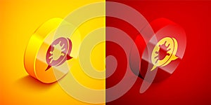 Isometric System bug concept icon isolated on orange and red background. Code bug concept. Bug in the system. Bug