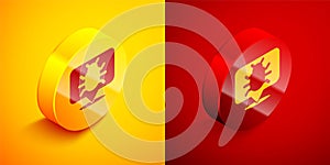 Isometric System bug concept icon isolated on orange and red background. Code bug concept. Bug in the system. Bug