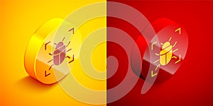 Isometric System bug concept icon isolated on orange and red background. Code bug concept. Bug in the system. Bug