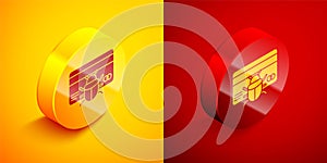 Isometric System bug in credit card icon isolated on orange and red background. Code bug concept. Bug in the system. Bug