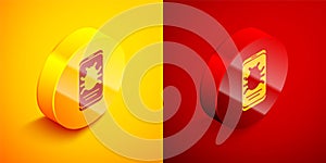 Isometric System bug on mobile icon isolated on orange and red background. Code bug concept. Bug in the system. Bug