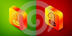 Isometric Table lamp icon isolated on green and red background. Desk lamp. Square button. Vector