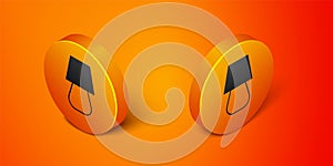 Isometric Table lamp icon isolated on orange background. Orange circle button. Vector