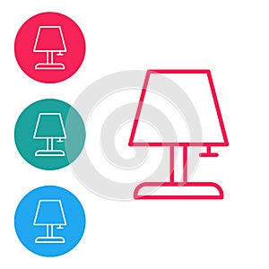 Isometric Table lamp icon isolated on orange background. Silver square button. Vector