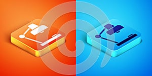 Isometric Table lamp icon isolated on orange and blue background. Desk lamp. Vector