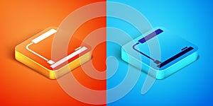 Isometric Table lamp icon isolated on orange and blue background. Desk lamp. Vector