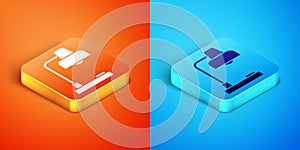 Isometric Table lamp icon isolated on orange and blue background. Desk lamp. Vector