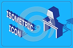 Isometric Table lamp on table icon isolated on blue background. Vector