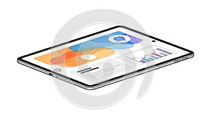 Isometric Tablet with Colorful Data Visualization Dashboard