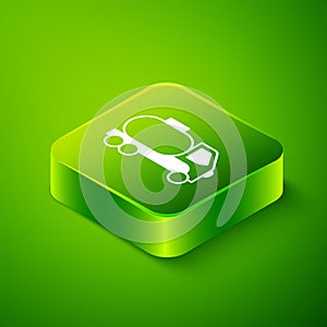 Isometric Tanker truck icon isolated on green background. Petroleum tanker, petrol truck, cistern, oil trailer. Green