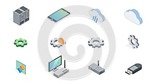 Isometric Technology and Cloud Computing Icons