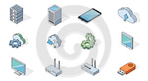 Isometric Technology and Cloud Computing Icons