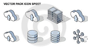 Isometric Technology Icons: Cloud Upload, Servers, Database, Network Node
