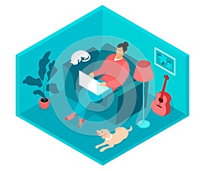 Isometric teleworking composition illustration