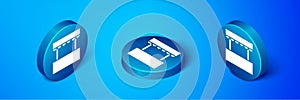 Isometric Ticket box office icon isolated on blue background. Ticket booth for the sale of tickets for attractions and