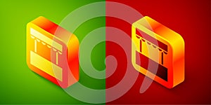 Isometric Ticket box office icon isolated on green and red background. Ticket booth for the sale of tickets for