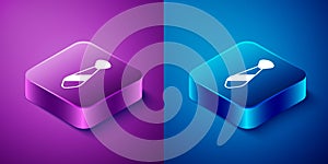 Isometric Tie icon isolated on blue and purple background. Necktie and neckcloth symbol. Square button. Vector