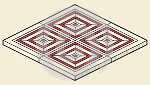 Isometric Tile: Intricate Geometric Floor Pattern, vector design Generative AI