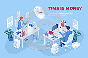 Isometric time is money concept. Time management planning.Deadline.