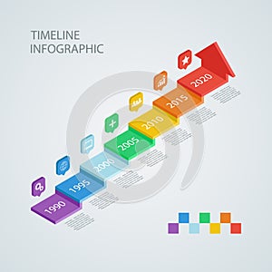 Isometric timeline infographic design template. Vector illustration.