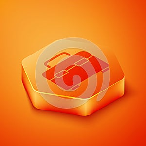 Isometric Toolbox icon isolated on orange background. Tool box sign. Orange hexagon button. Vector Illustration