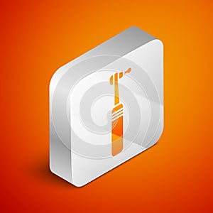 Isometric Tooth drill icon isolated on orange background. Dental handpiece for drilling and grinding tools. Medical