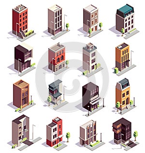 Isometric Town Houses Set