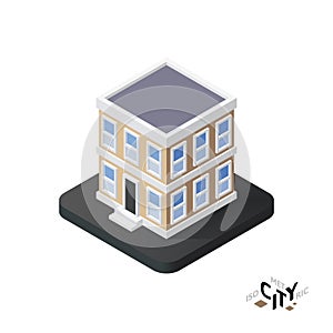 Isometric townhouse icon, building city infographic element, vector illustration