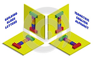 Isometric toy bricks of letter I. Letter from blocks for children poster and games. ABC typography. Realistic 3D vector isolated