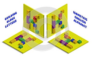 Isometric toy bricks of letter K. Letter from blocks for children poster and games. ABC typography. Realistic 3D vector isolated
