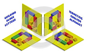 Isometric toy bricks of letter Q. Letter from blocks for children poster and games. ABC typography. Realistic 3D vector isolated