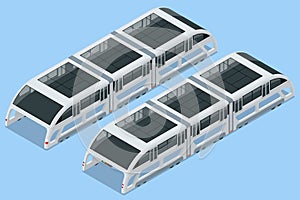 Isometric Transit Elevated Bus in China. Straddling bus, straddle bus, land airbus, or tunnel bus Road vehicle designed