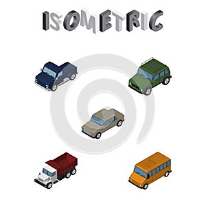 Isometric Transport Set Of Autobus, Auto, Freight And Other Vector Objects. Also Includes Freight, Auto, Suv Elements.