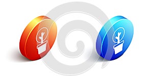 Isometric Tree icon isolated on white background. Forest symbol. Orange and blue circle button. Vector