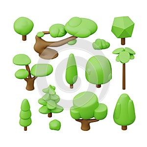 Isometric trees set. 3D rendered illustration.