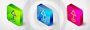 Isometric Triangle warning blank icon isolated on grey background. Traffic rules and safe driving. Square button. Vector