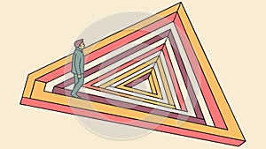 Isometric Triangular Abstract Tunnel with Person, vector design Generative AI