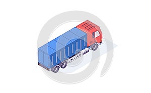 Isometric truck cargo transport auto cars and vehicle. Transportation delivery trucks shipping car vector illustration