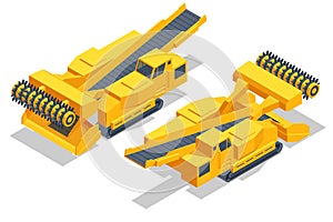 Isometric tunneling drilling rigs, self-propelled drilling rigs. Bucket-wheel excavator, heavy equipment used in surface