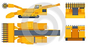 Isometric tunneling drilling rigs, self-propelled drilling rigs. Bucket-wheel excavator, heavy equipment used in surface