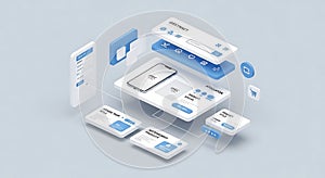 Isometric UI Design Mockup - Clean and Modern Mobile App Interface