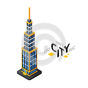 Isometric urban tower icon, building city infographic element, vector illustration